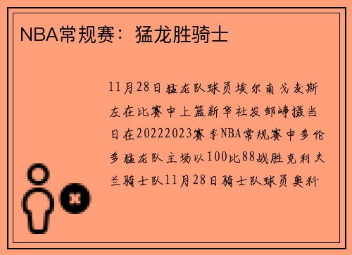 NBA常规赛：猛龙胜骑士